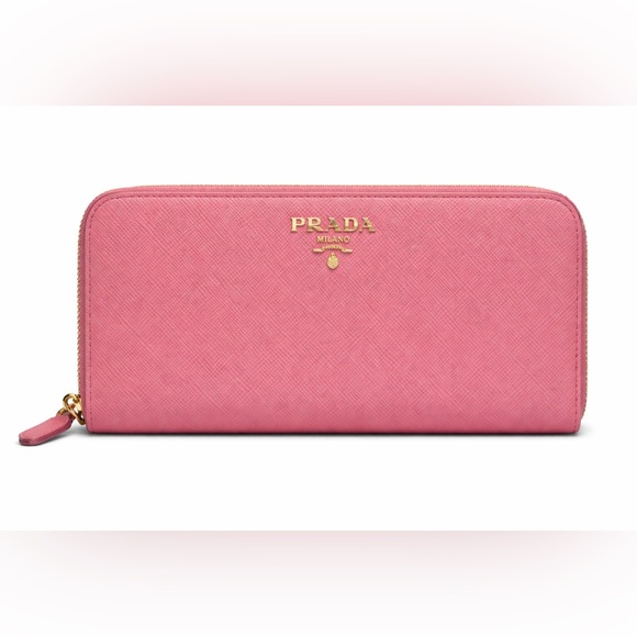 Prada Handbags - Prada Saffiano Zip Around Wallet Pink Gold Logo Continental